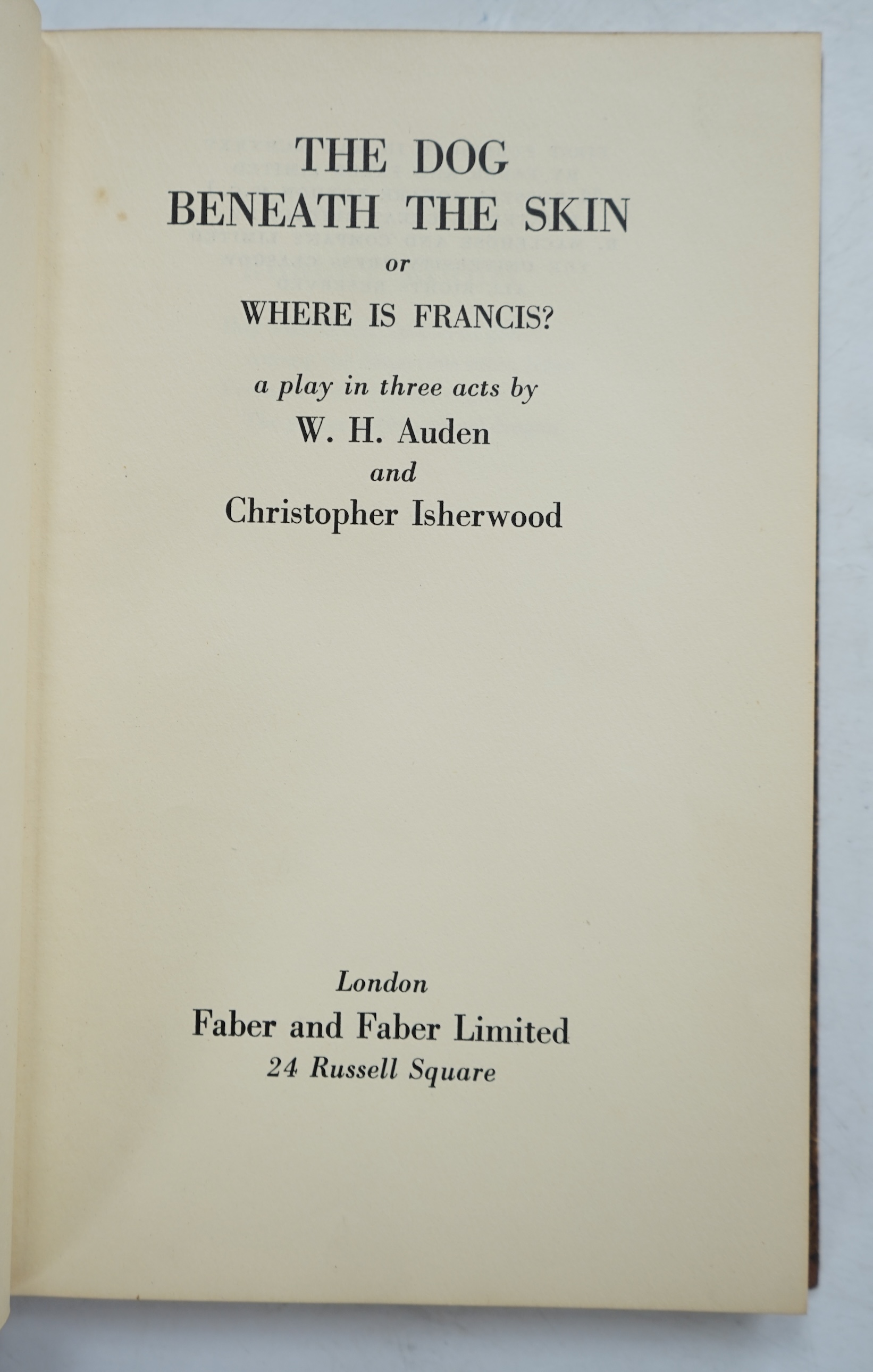 Auden, W.H. & Isherwood, Christopher - The Ascent of F6: a tragedy in two acts. 1st edition. near contemp. rebind in morocco backed patterned boards, blind lettered on spine (by Carl Schultze, of Dusseldorf). 1936